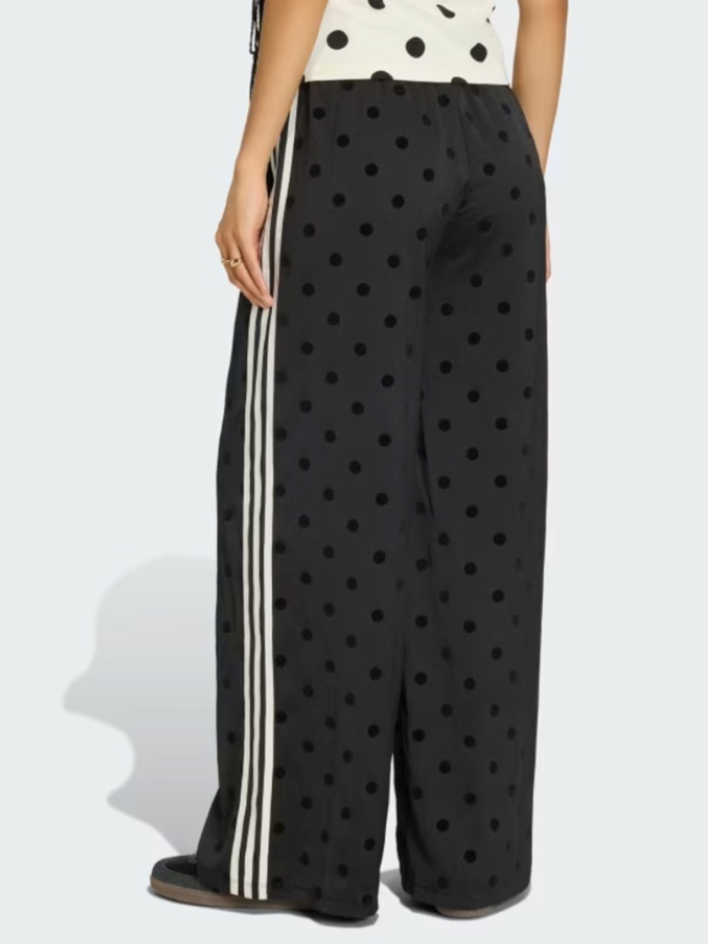 Adidas Cream Wide-Leg Polka Dot Track Pants with Black Stripes - Picture 3 of 4